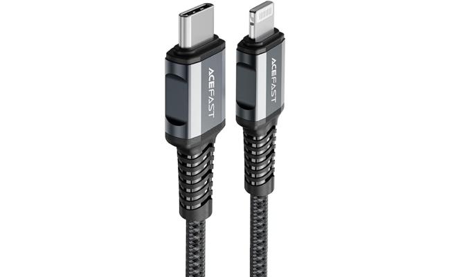 ACEFAST C1-01 - USB-C To Lightning Plug, MFI Certified, Fast Charging And Data Transmittion Cable (PD 30W - 3A - 1.2M), Aluminum Alloy, Compatbile With iPhone 13/12/ 11, iPad, Airpods - Deep Grey